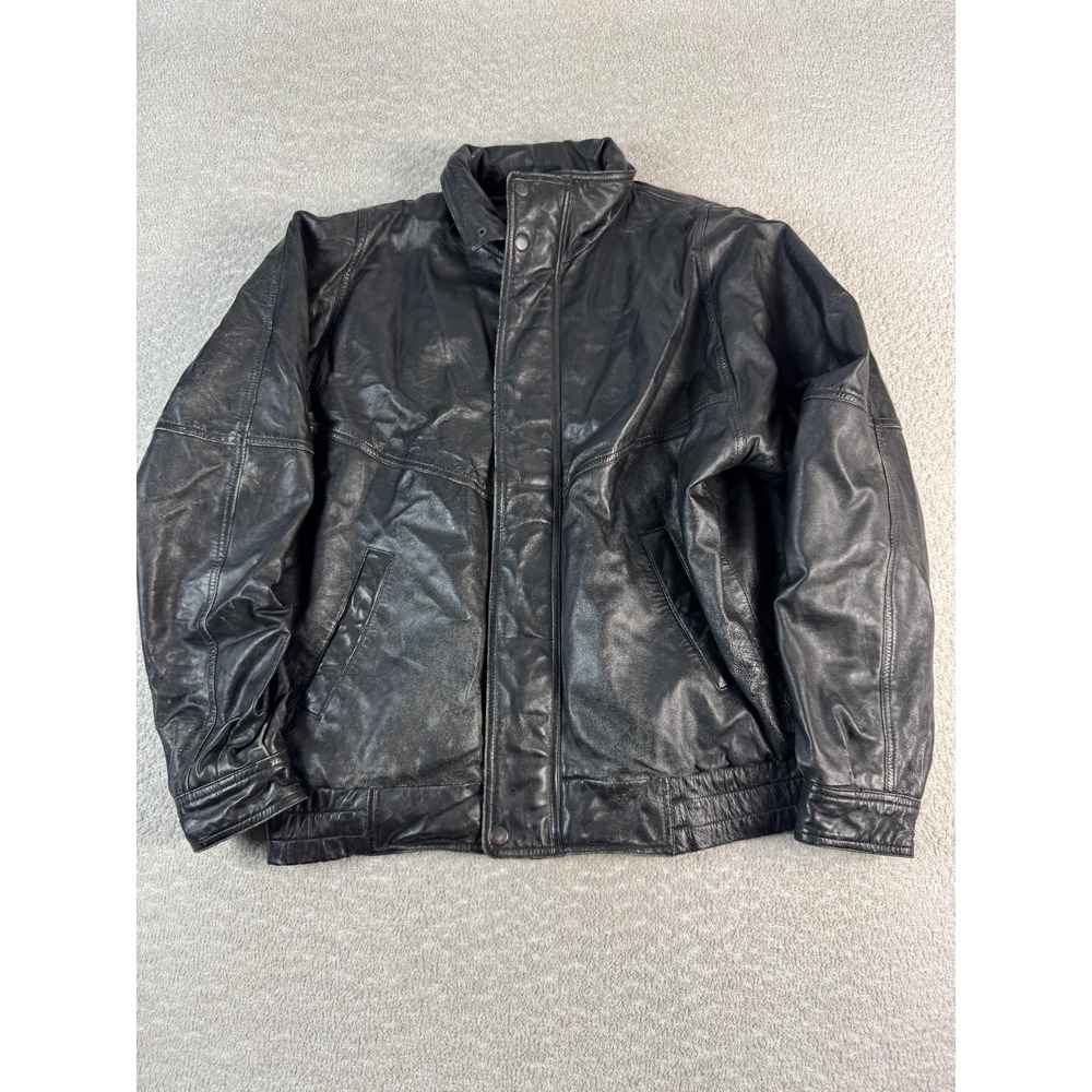 Burk's Bay Leather Jacket Mens‎ XL Black Bomber Zip Stand Collar Lined Pockets